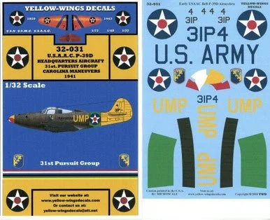 1/32 Yellow Wings Decals USAAC Early Bell P-39C/D Airacobra