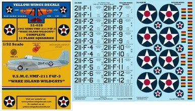 1/32 Yellow Wings Decals USMC F4F-3 VMF-211 Wake Island Wildcats