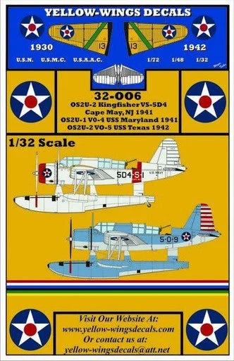 1/32 Yellow Wings Decals USN Vought OS2U-1/2 Kingfisher Part-1