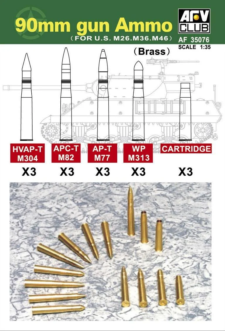 1/35 AFV 90mm Gun Ammo (For M36,M26) AF35076 - AFV Club Models