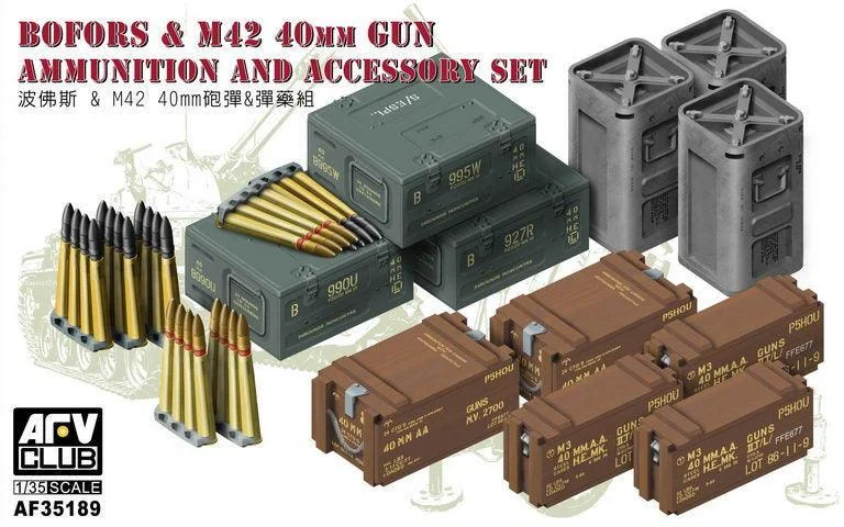 1/35 AFV Bofors & M42 40mm Gun Ammunition and Accessory Set AF35189 - AFV Club Models