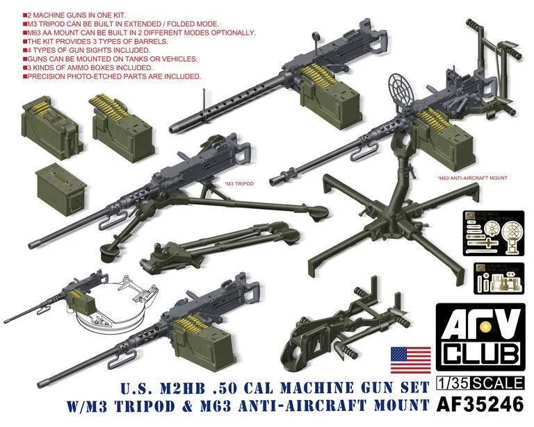 1/35 AFV U.S. M2HB .50 Cal Machine Gun Set AF35246 - AFV Club Models