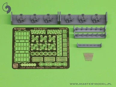 1/350 Master Model USN 40 mm/56 Bofors twin mount ver.1 / with Mk-51 director - (resin PE and turned parts) - (6pcs)