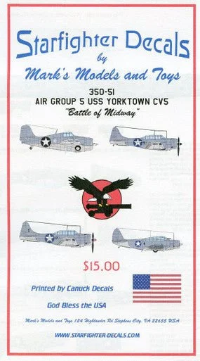 1/350 Starfighter Decals Air Group 5 USS Yorktown CV5 Battle of Midway