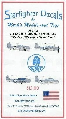 1/350 Starfighter Decals - Air Group 6 USS Enterprise CV6 Battle of Midway to Santa Cruz for Merit Kit