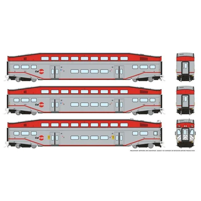 Rapido HO Scale CalTrain BiLevel Commuter 3 Pack Set RAP146027