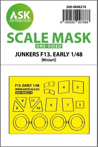 1/48 Artscale Junkers F 13 early production one-sided express fit mask for Miniart