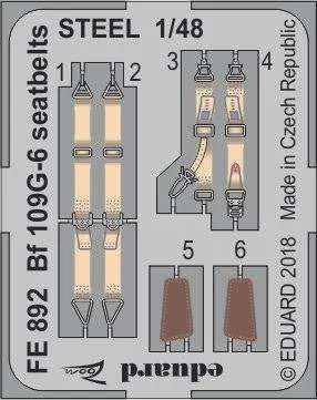 1/48 Eduard Bf 109G-6 seatbelts STEEL for TAMIYA