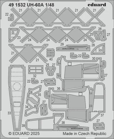 Eduard UH-60A 1:48 Photo Etched Detail Set – Stainless Steel PE Interior & Exterior Enhancements