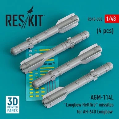 1/48 Reskit AGM-114L Longbow Hellfire missiles (4 pcs)(AH-64D Longbow) (3D Printed)