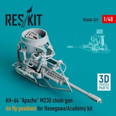 1/48 Reskit AH-64 Apache M230 chain gun (in fly position) for Hasegawa/Academy kit (3D printing)
