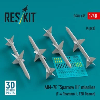 1/48 Reskit AIM-7E Sparrow III missiles (4 pcs) (F-4 Phantom II, F3H Demon) (3D Printed)