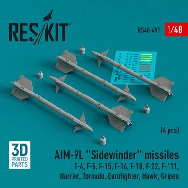 1/48 Reskit AIM-9L Sidewinder missiles (4 pcs) (3D Printed) (1/48)