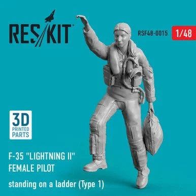 1/48 Reskit F-35A Lightning II female pilot standing on a ladder for Tamiya kit (Type 1)