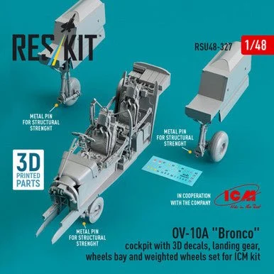 1/48 Reskit OV-10A Bronco cockpit, landing gears, wheels bay and weighted wheels set for ICM kit