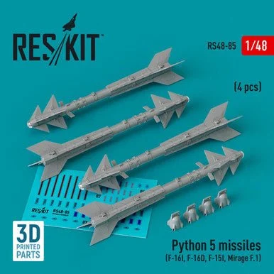 1/48 Reskit Python 5 missiles (4 pcs) (F-16I, F-16D, F-15I, Mirage F.1) (3D Printed)