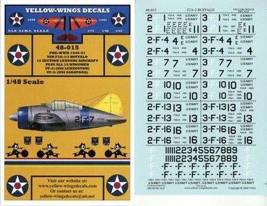 1/48 Yellow Wings Decals F2A-1/2 Buffalo VF-2 & VF-3