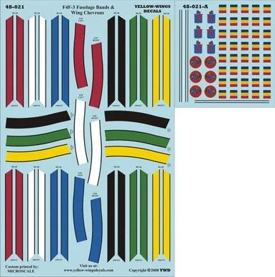 1/48 Yellow Wings Decals F4F-3 Wildcat Chevrons & Fuselage Bands