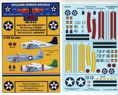 1/48 Yellow Wings Decals F4F-3 Wildcat Complete Package
