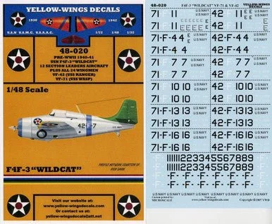 1/48 Yellow Wings Decals F4F-3 Wildcat VF-71 & VF-42
