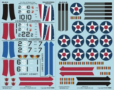 1/48 Yellow Wings Decals SBD-1/2 Dauntless Complete Package