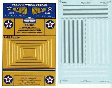 1/48 Yellow Wings Decals Scale 1 Black & White Pin Stripes