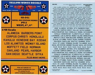 1/48 Yellow Wings Decals U.S. Naval Air Station Names (West)