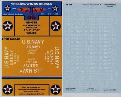 1/48 Yellow Wings Decals USMC 1930-45 Service ID (U.S. Marines) Black