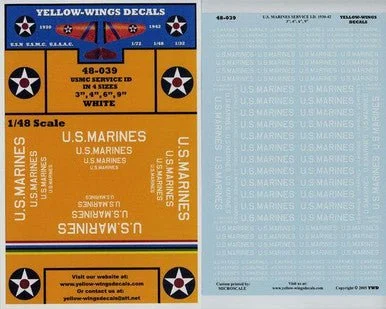 1/48 Yellow Wings Decals USMC 1930-45 Service ID (U.S. Marines) White