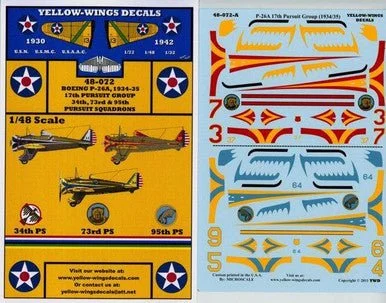 1/48 Yellow Wings Decals USMC Boeing P-26 Peashooter (3 Squadrons)
