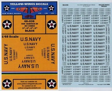 1/48 Yellow Wings Decals USN 1930-45 Service ID (U.S. Navy) Black