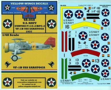 1/48 Yellow Wings Decals USN Curtiss F11C-2 Goshawk (Bi-Plane) VF-1B