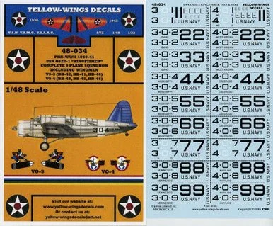 1/48 Yellow Wings Decals USN OS2U-1 Kingfisher VO-3 & VO-4