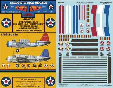 1/48 Yellow Wings Decals USN OS2U-1/2/3 Chevrons & Fuselage Bands