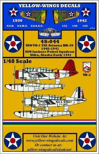 1/48 Yellow Wings Decals USN OS2U-1/2/3 Kingfisher VO-1 Inshore Patrol