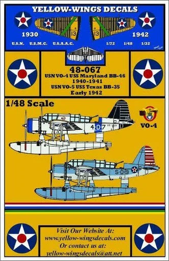 1/48 Yellow Wings Decals USN OS2U-1/2/3 Kingfisher VO-4
