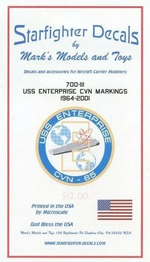 1/700 -1/720 Starfighter Decals - USS Enterprise CVN65 Ship Markings 1964-2001