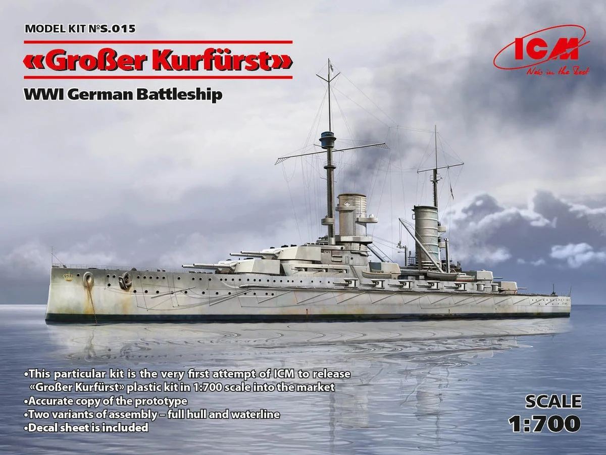 1/700 ICM “Groβer Kurfürst” - WWI German Battleship (Full Hull & Waterline) S015