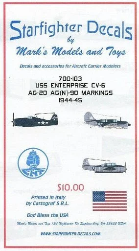 1/700 Starfighter Decals - USS Enterprise CV6 Air Group 20 & 90 1944-45