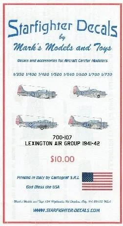 1/700 Starfighter Decals - USS Lexington Air Group 1941-1942