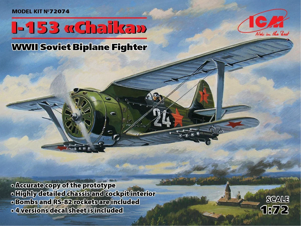 1/72 ICM I-153 “Chaika” WWII Soviet Biplane Fighter 72074
