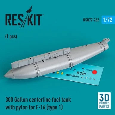 1/72 Reskit 300 Gallon centerline fuel tank with pylon for F-16 (type 1) (1 pcs) (3D Printed)