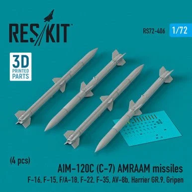 1/72 Reskit AIM-120C (C-7) AMRAAM missiles (4 pcs) (3D Printed) (1/72)