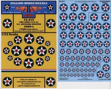 1/72 Yellow Wings Decals U.S. National Insignia 1919-42 Part-2