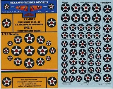 1/72 Yellow Wings Decals U.S. National Insignia 1919-42 Red Dot Part-1