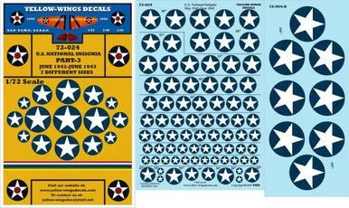 1/72 Yellow Wings Decals U.S. National Insignia No Red Dot Part-3