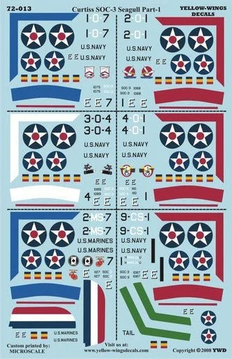 1/72 Yellow Wings Decals USN SOC-3 Seagull VO-1 & VO-2