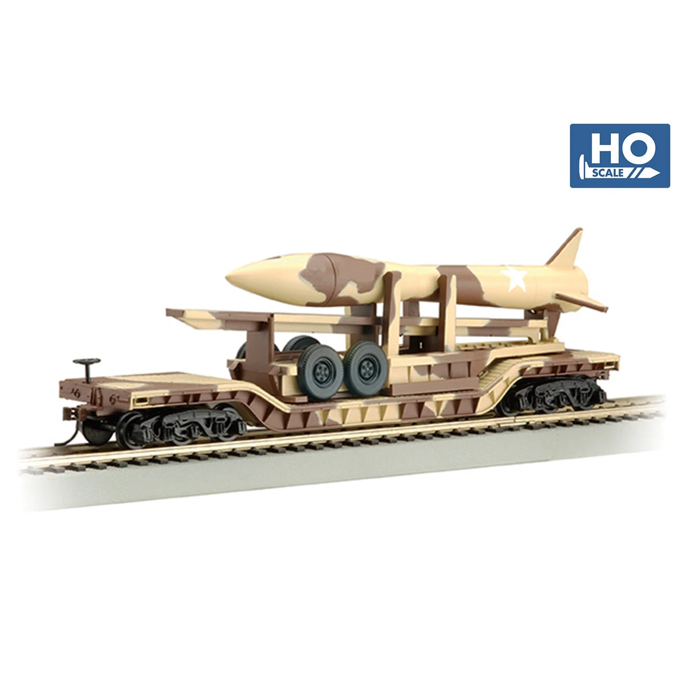 Bachmann HO Scale 52' Depressed Center Flatcar w/Missle Desert Camo - BAC18340