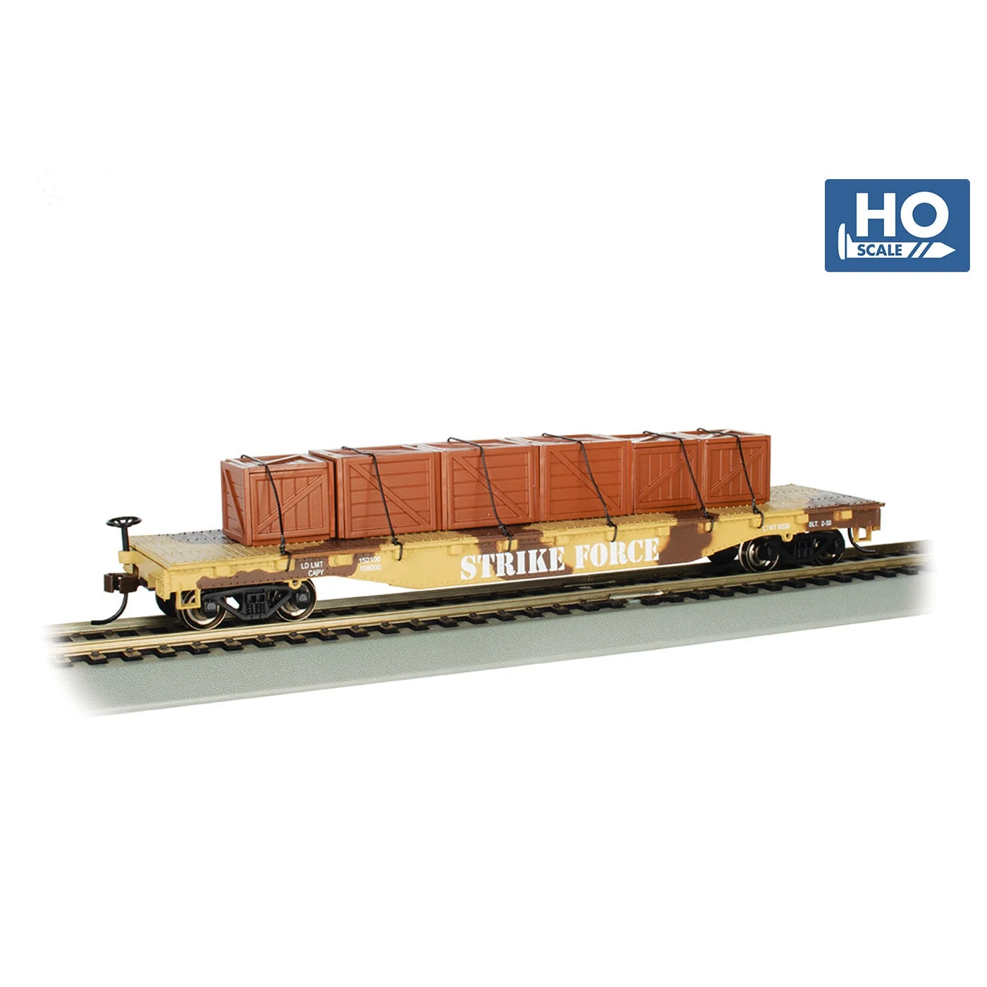 Bachmann HO Scale 52' Flatcar w/Crates Desert Camo - BAC18934
