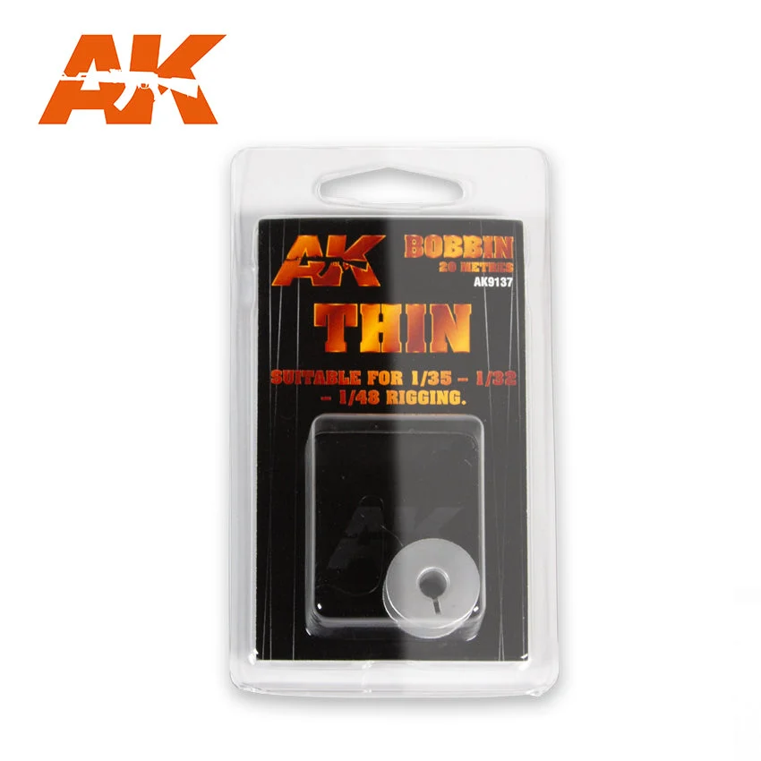 AK Interactive Elastic Rigging Bobbin Thin for 1:35 / 1:32 / 1:45 - 20m / 66ft